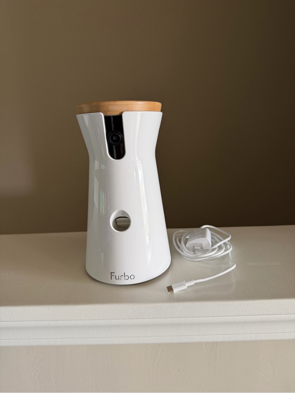 Furbo Dog Camera & Treat Dispenser - White with Wood Top